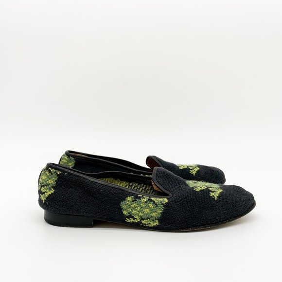 Stubbs & Wootton Shoes Stubbs Wooton Needlepoint Frog Flats Black